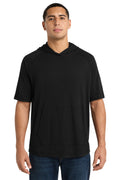 Sport-Tek  PosiCharge  Tri-Blend Wicking Short Sleeve Hoodie. ST404